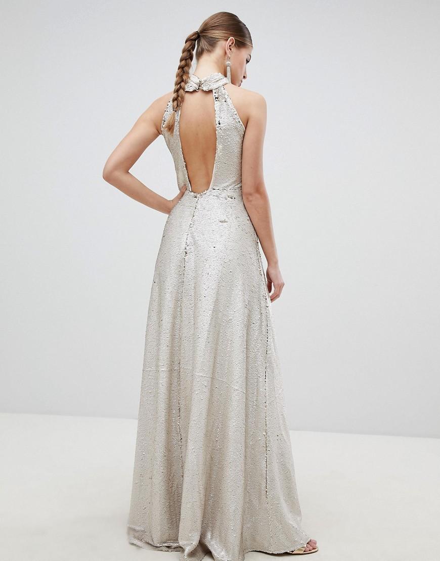 club l fully embellished sequin wrap front maxi dress