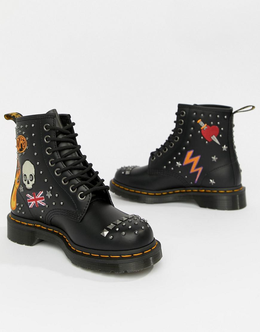 Dr. Martens 1460 Black Leather Rockabilly Flat Ankle Boots | Lyst