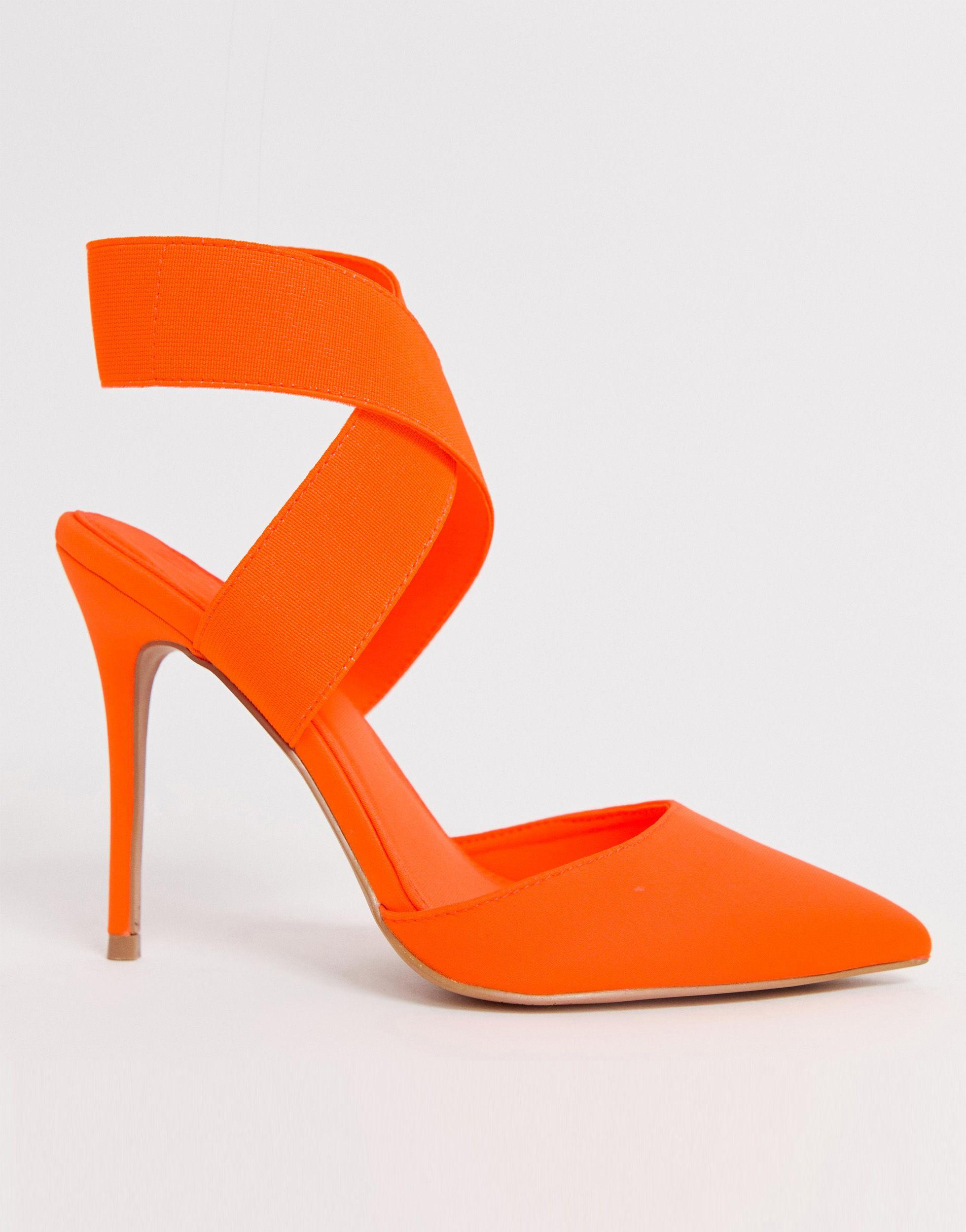ASOS Wide Fit Payback Elastic High Heels in Orange | Lyst
