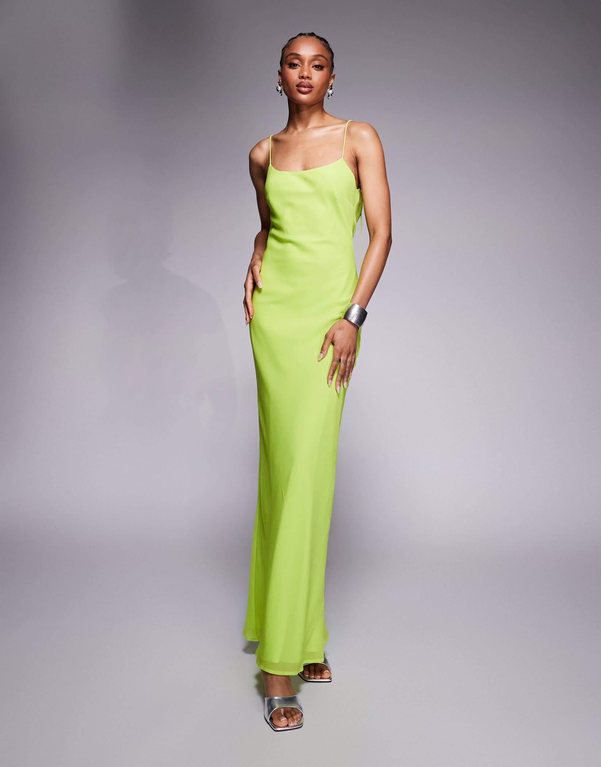 ASOS Asos Design Tall Skinny Strap Cowl Back Slip Midi Dress in Green | Lyst