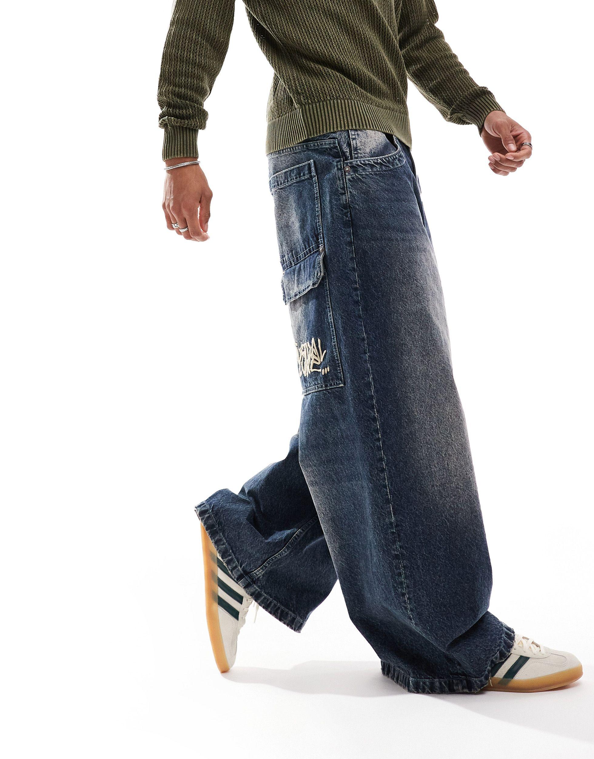 Baggy Jeans Jean Coupe Droite Bershka Jean Super Baggy à Broderie