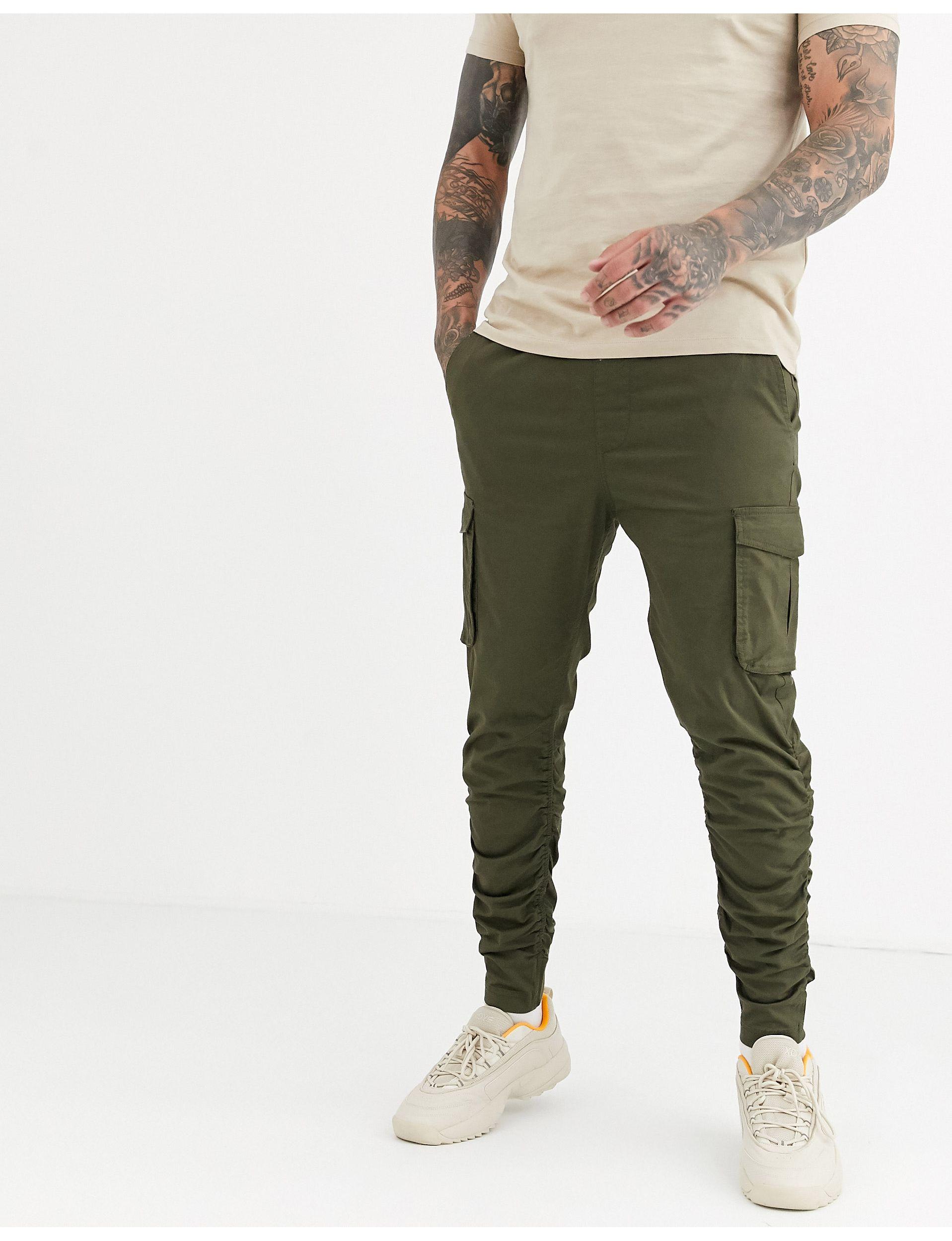 Pull&Bear Denim Join Life Cargo Trouser With Ruched Detailing in Green for  Men | Lyst