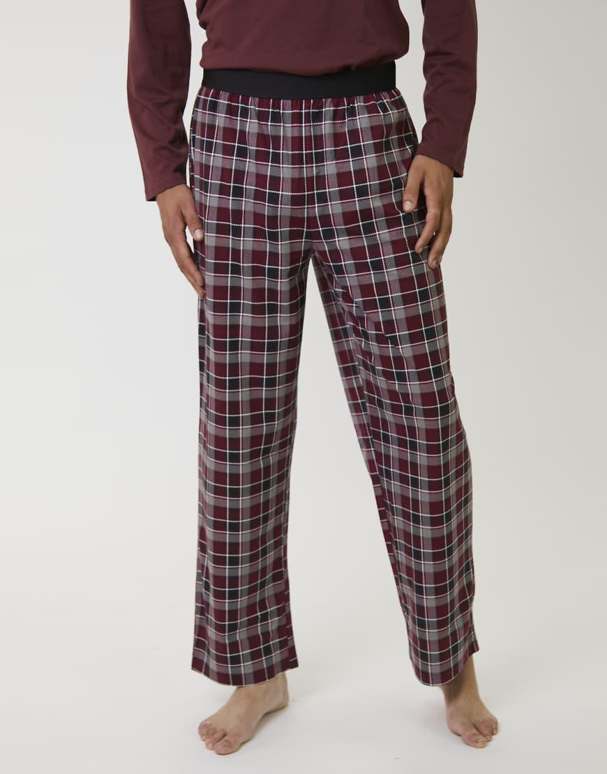 Loungeable Pyjamas Jersey Top With Micro Fleece Check Trousers Set