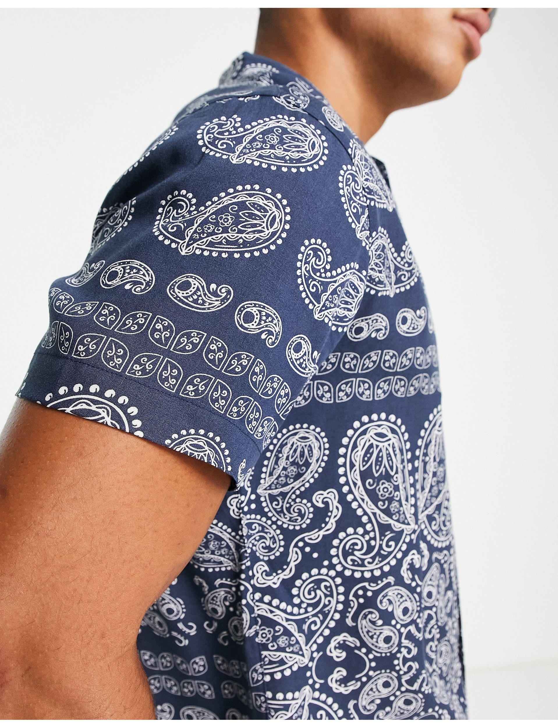 Jack & Jones Originals Paisley Print Short Sleeve Revere Collar Shirt in  Blue for Men | Lyst