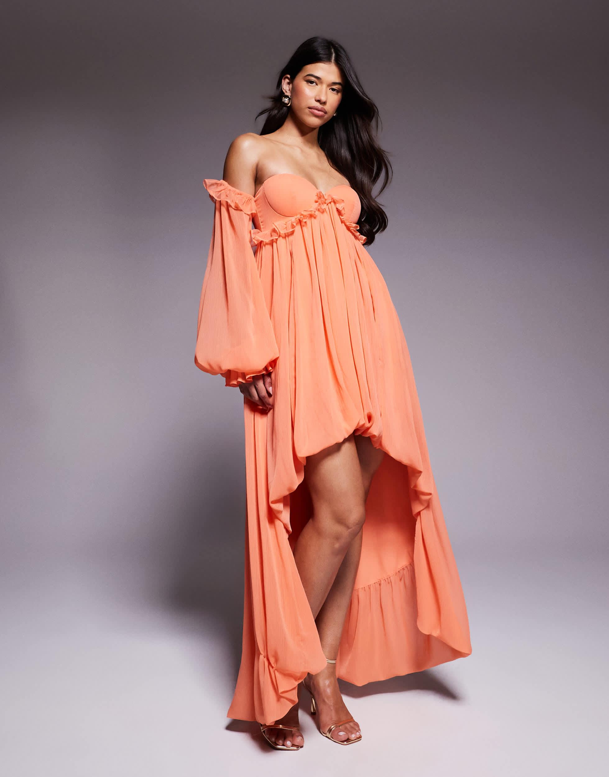 open lace back dress Rent Asos Cami Mesh Skater Maxi Dress In Orange