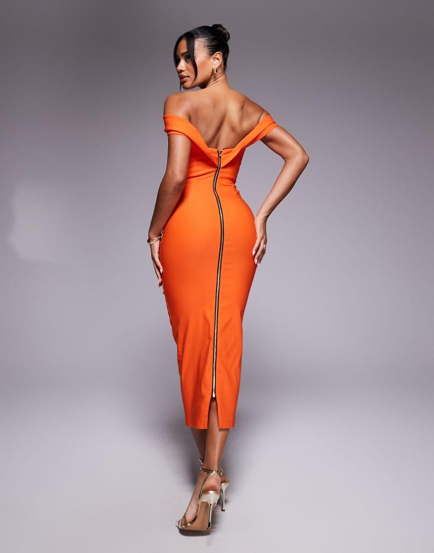 Midaxi Dress Bardot Zip Front Dress Vesper Off Shoulder Bardot