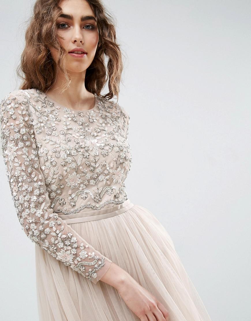 long sleeve embroidered midi dress