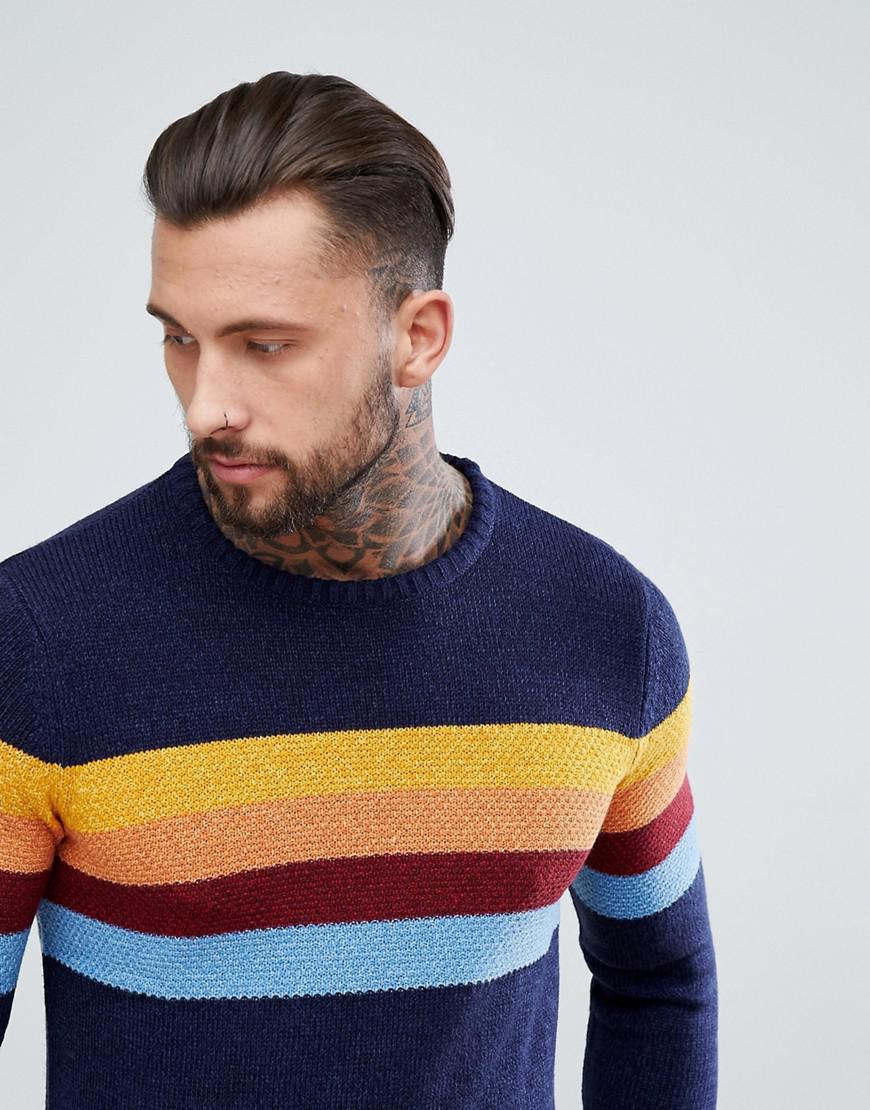 mens multi coloured striped jumper