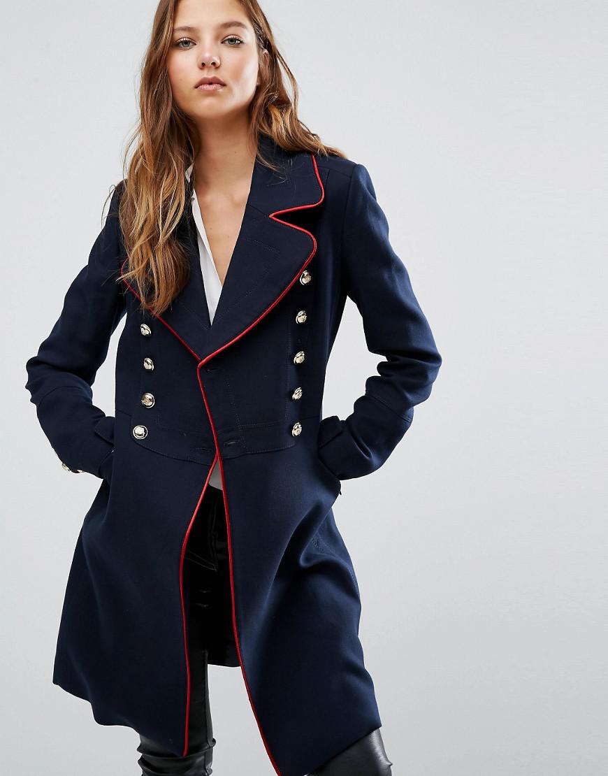 Mango Double Breasted Military Coat in Blue