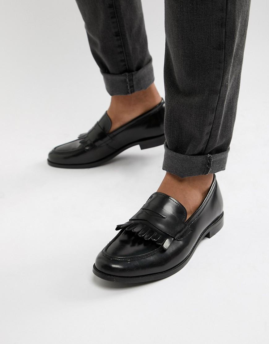 Dune Wide Fit Loafers In Black Hi-shine Leather for Men - Lyst