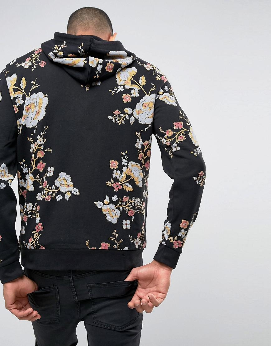 ASOS Cotton Hoodie  With Japanese  Floral  Print in Black for 