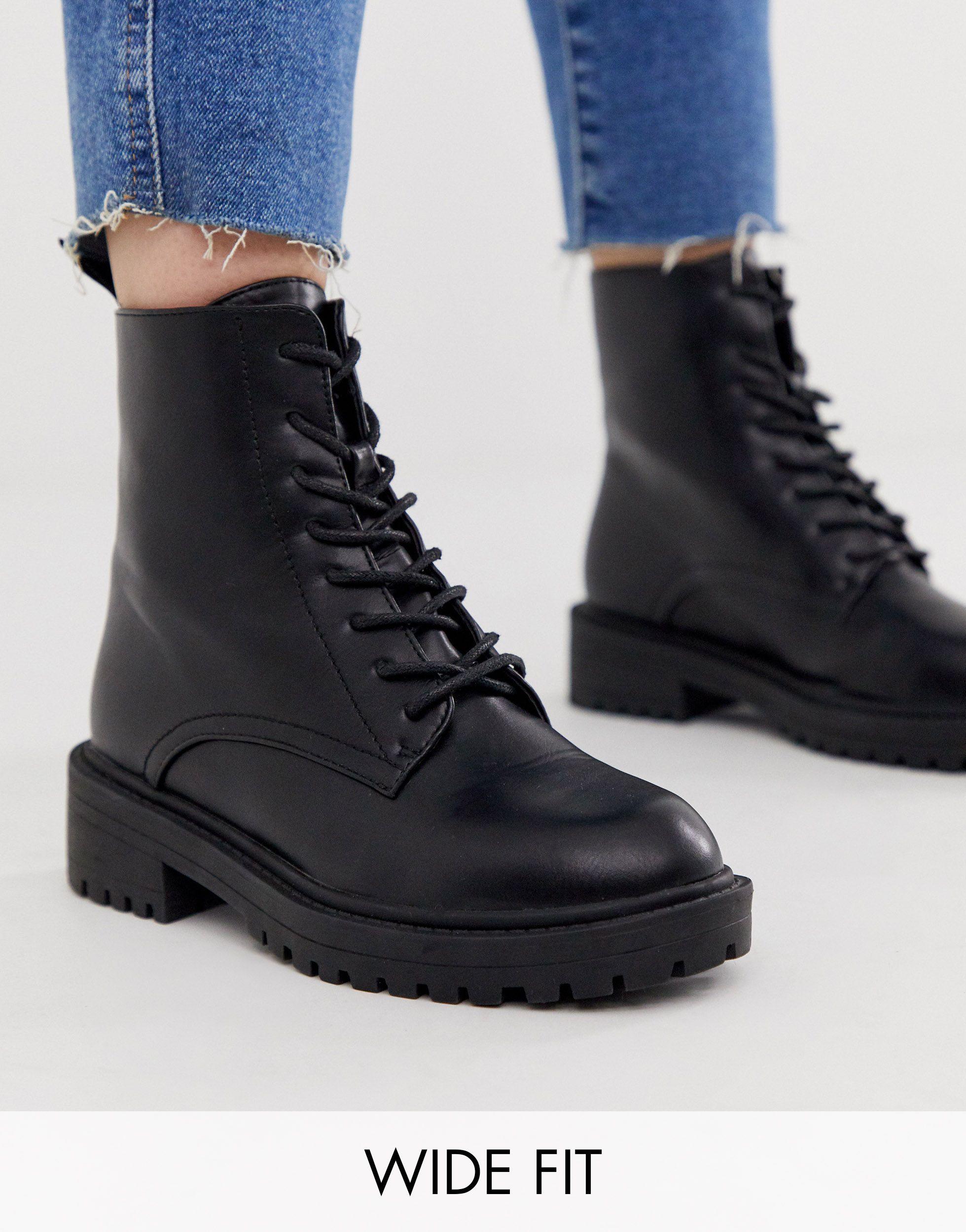Raid Wide Fit Exclusive Micah Lace Up Flat Boots With Eyelets in Black |  Lyst