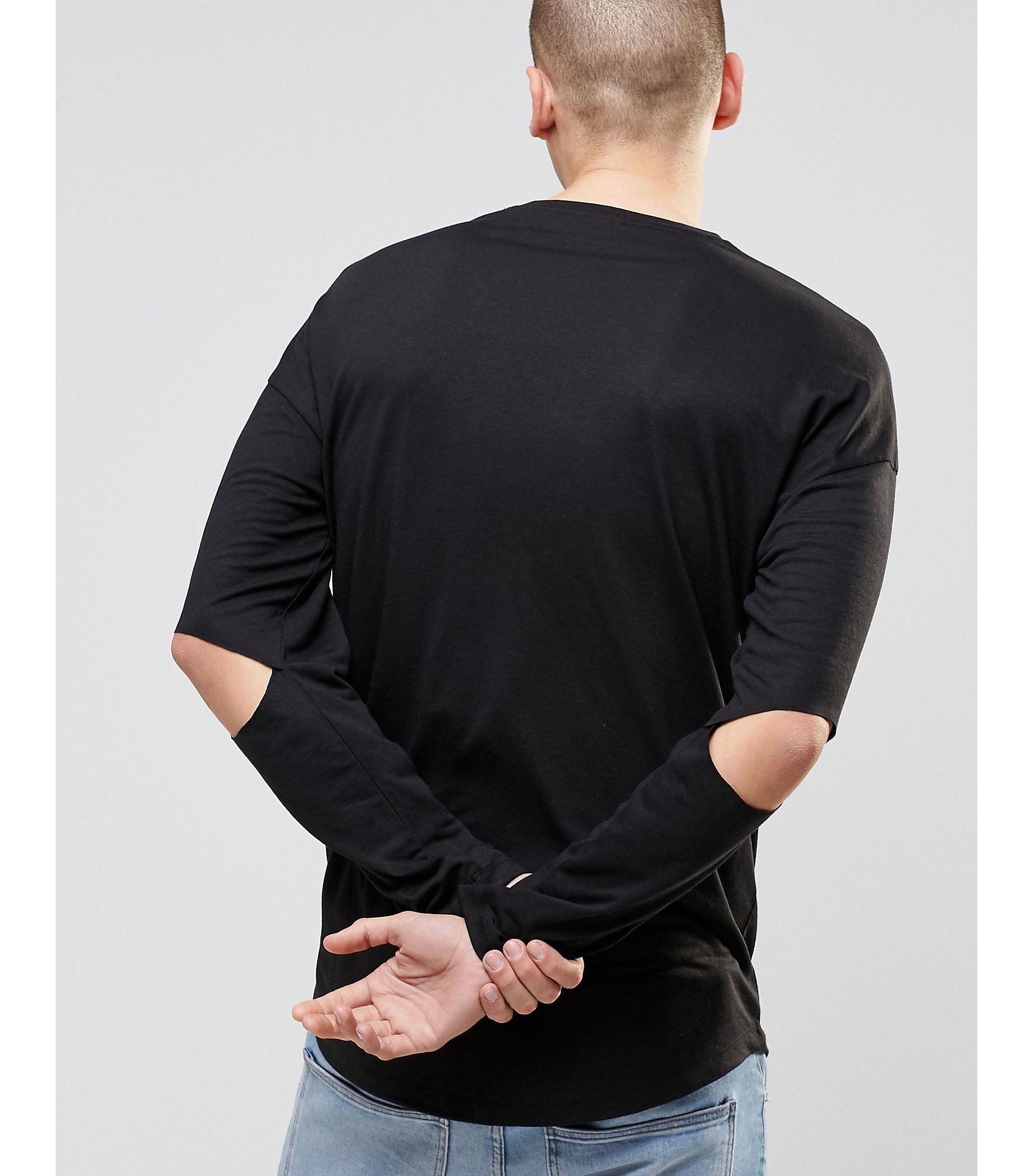 ASOS Oversized Long Sleeve Tshirt With Split Elbow in Black for Men Lyst