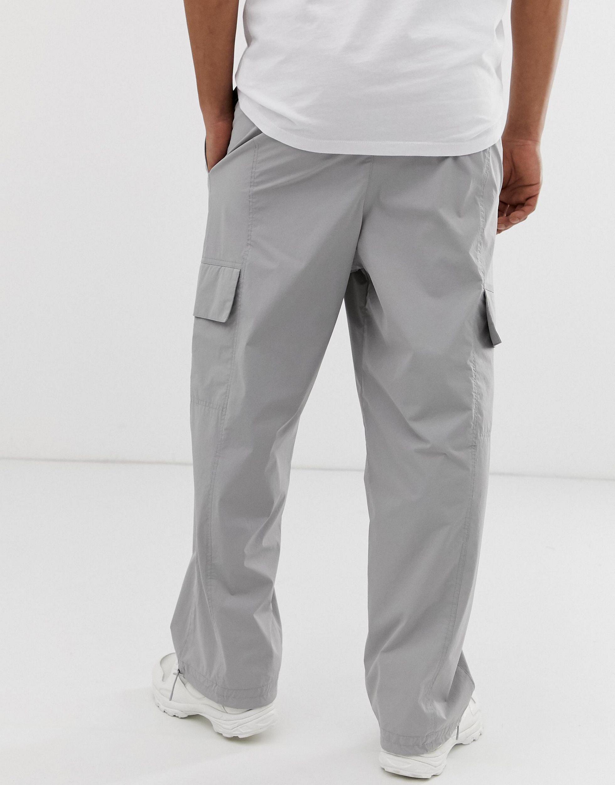 ASOS Denim Wide Leg Cargo Pants in Grey for Men - Lyst