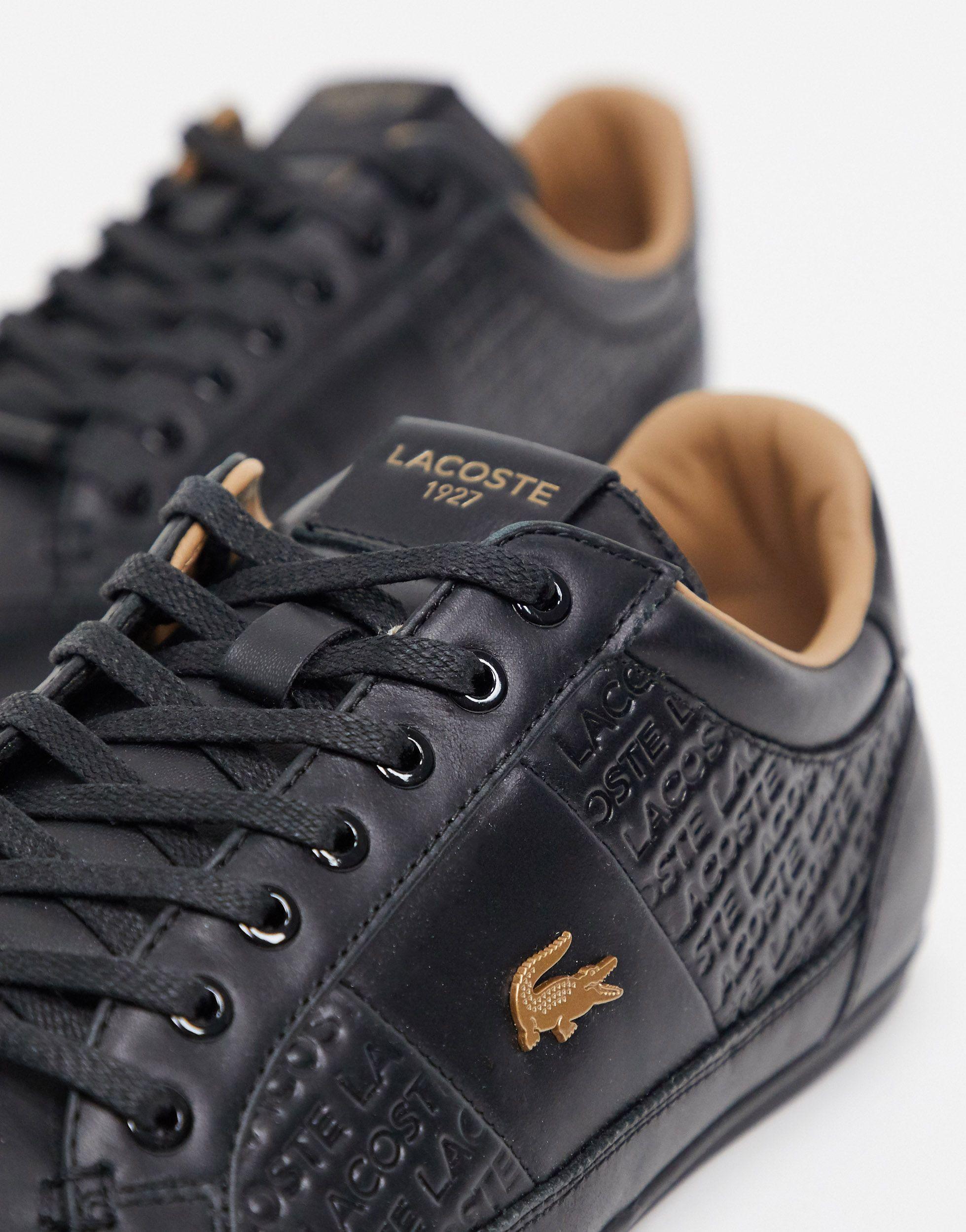 Lacoste – Chaymon – e Sneaker mit goldenem Krokodil in Schwarz für