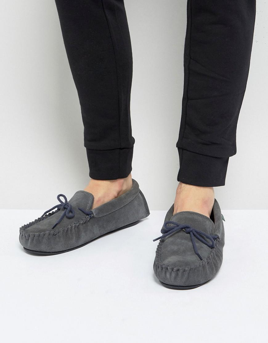 mens grey moccasin slippers