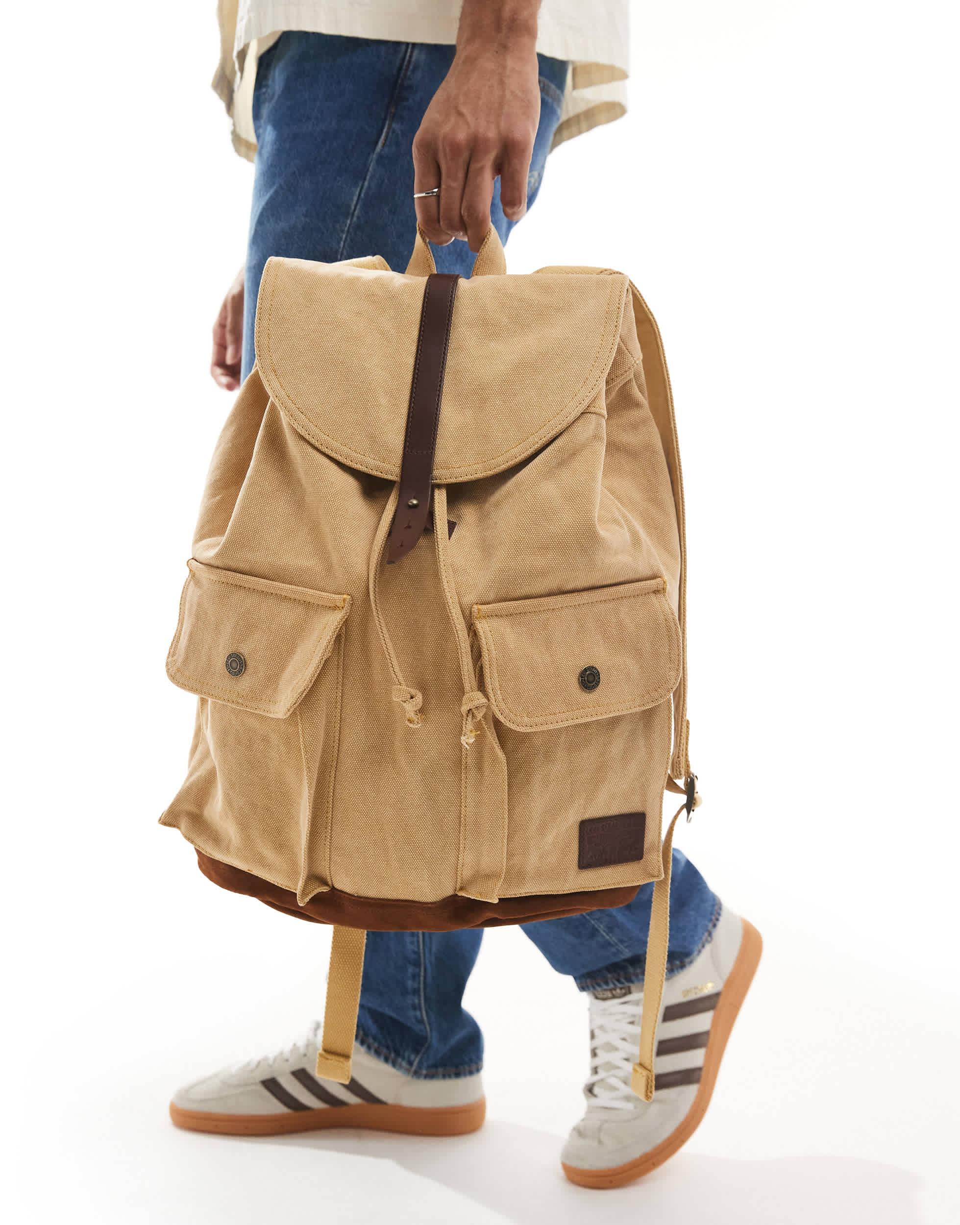 Levi\'s Yellow, White and Olive Canvas Backpack Duo with Small Olive Pouch Levi main image 2