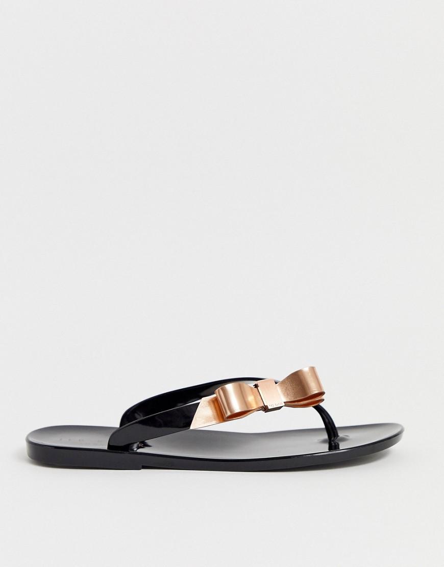 rose gold bow flip flops