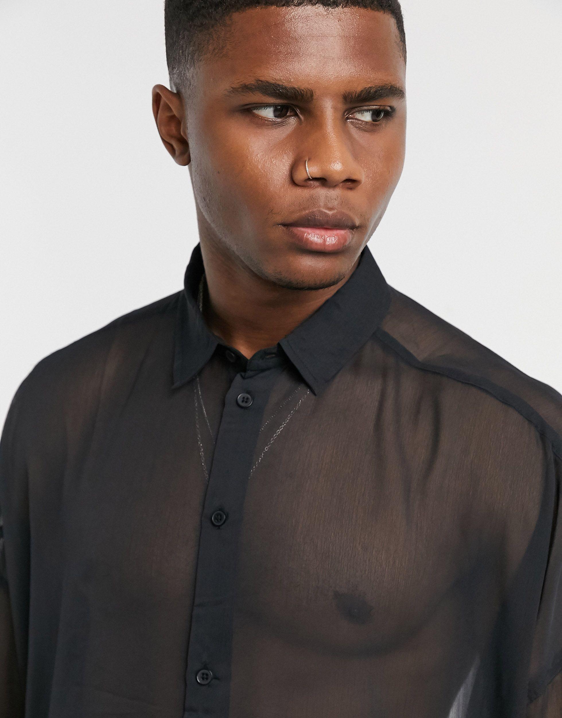 ASOS Wide Fit Sheer Shirt in Black for 