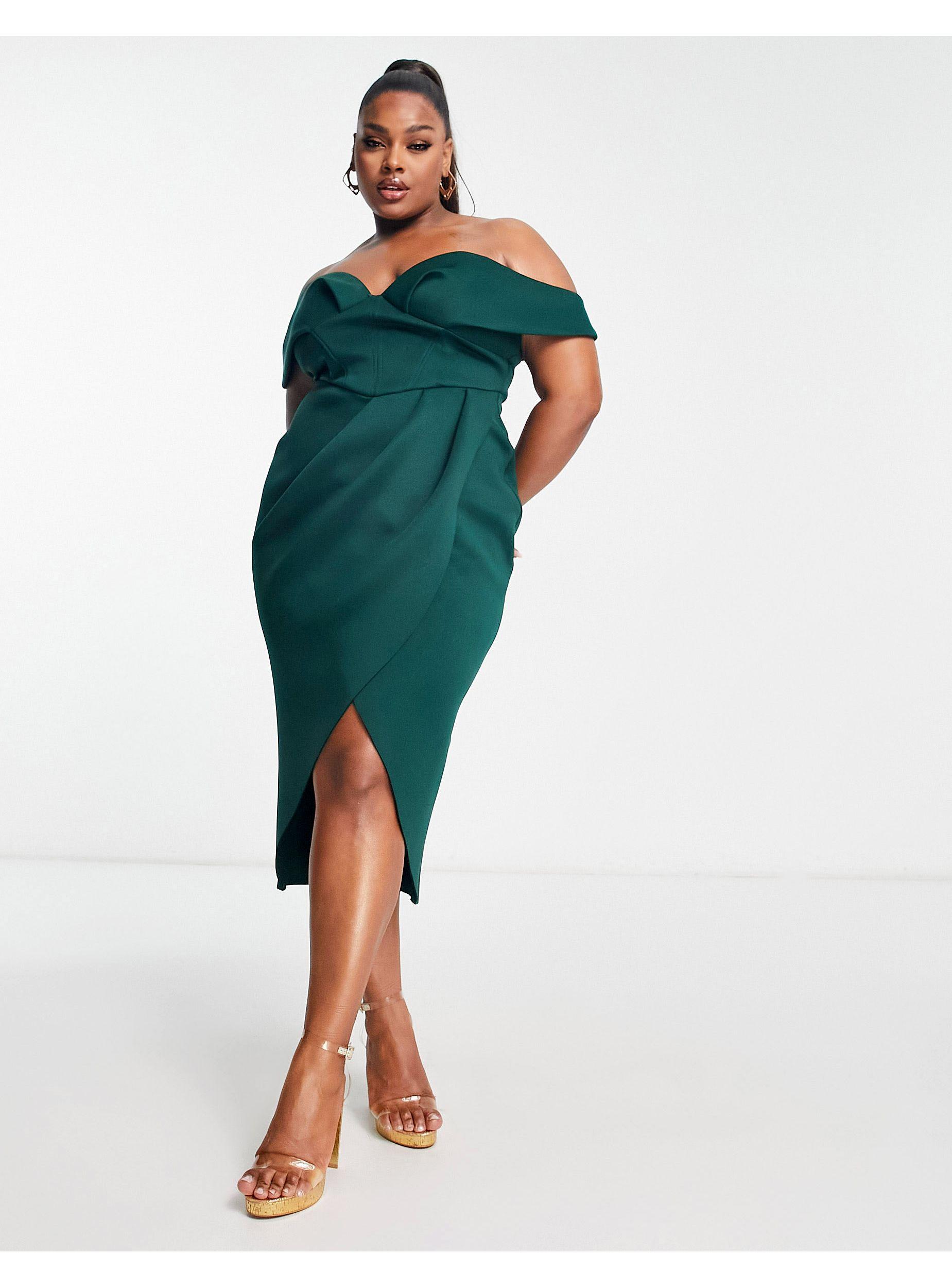 off shoulder wrap skirt midi dress