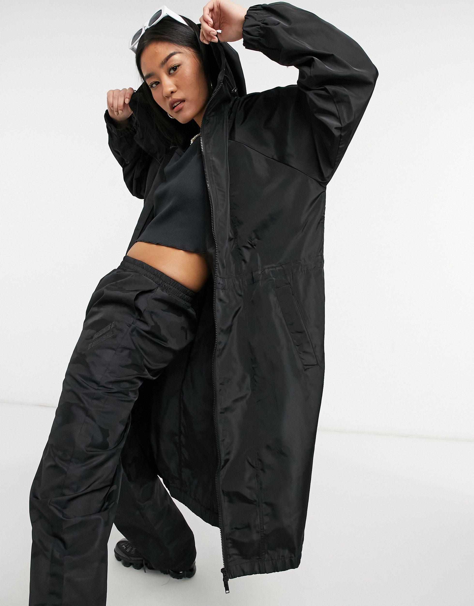 black midi coat with hood