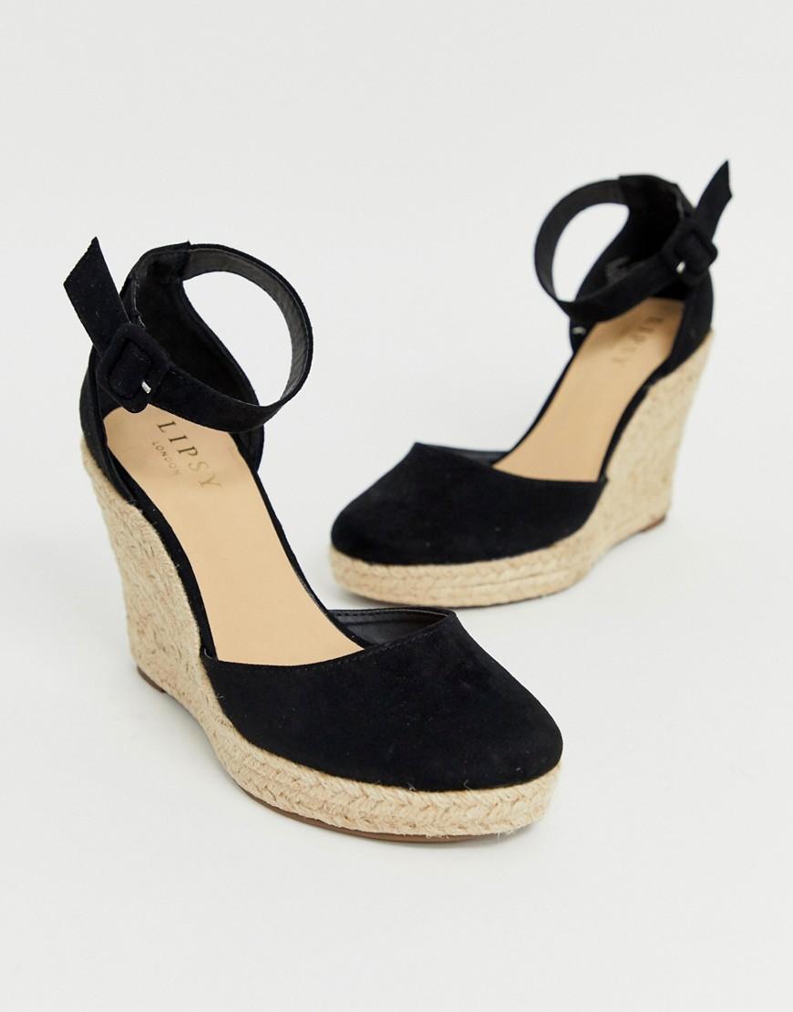 Lipsy Suede Closed Toe Espadrille Wedge In Black - Lyst