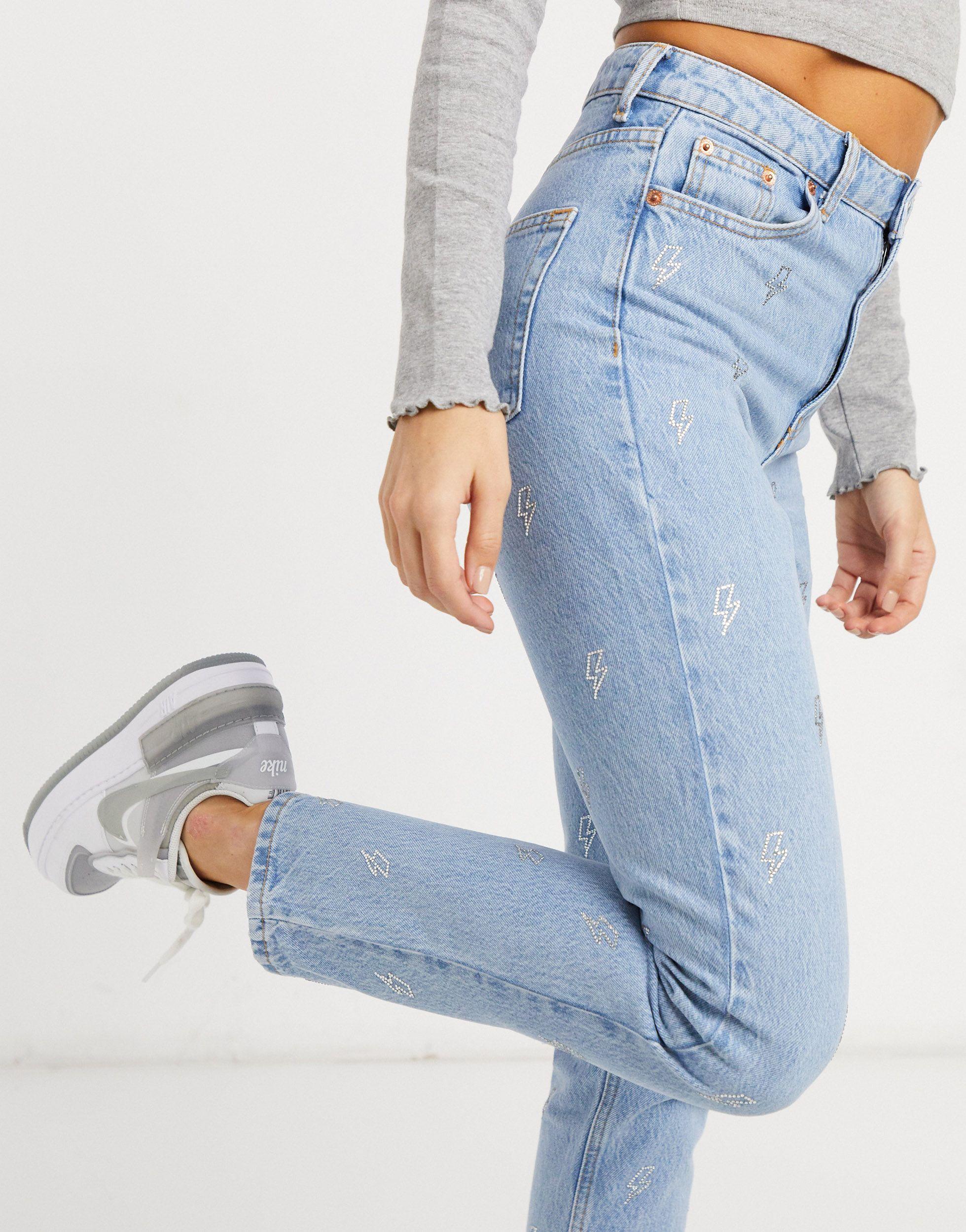 TOPSHOP Denim Lightning Detail Mom 
