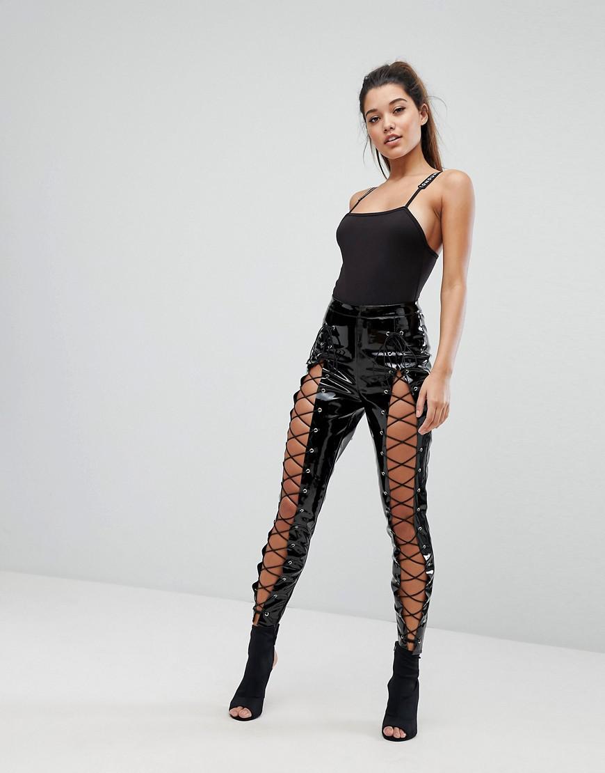 Missguided Londunn Vinyl Lace Up Pant in Black | Lyst
