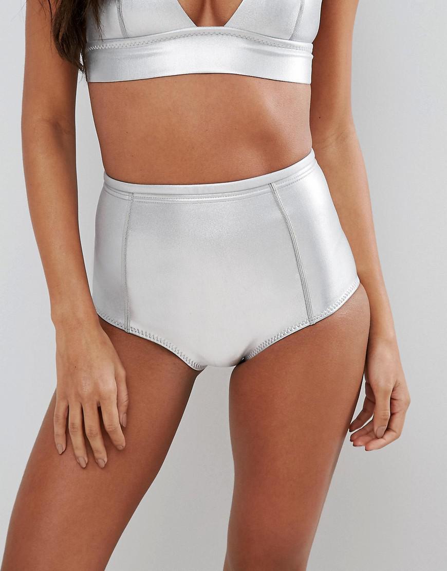 Billabong High Waisted Neoprene Bikini Bottom in Silver (Metallic) - Lyst