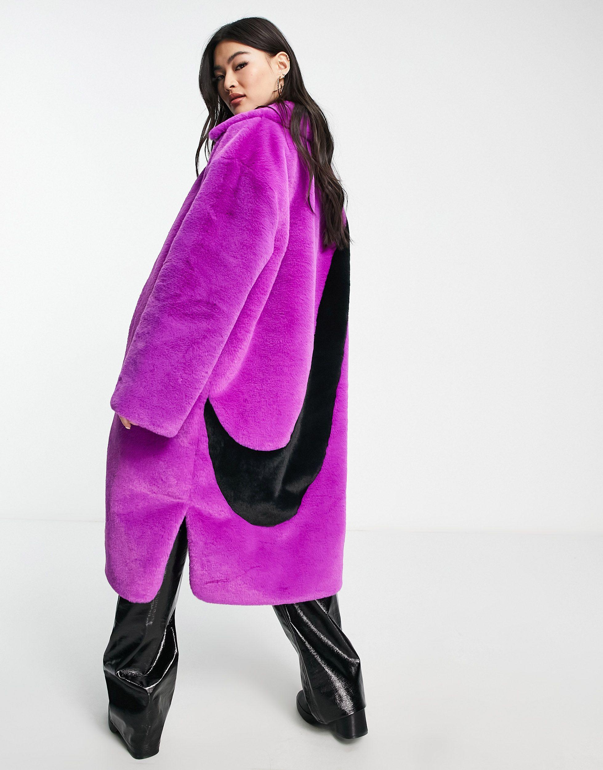 Nike Long Faux Fur Swoosh Coat in Pink Lyst UK