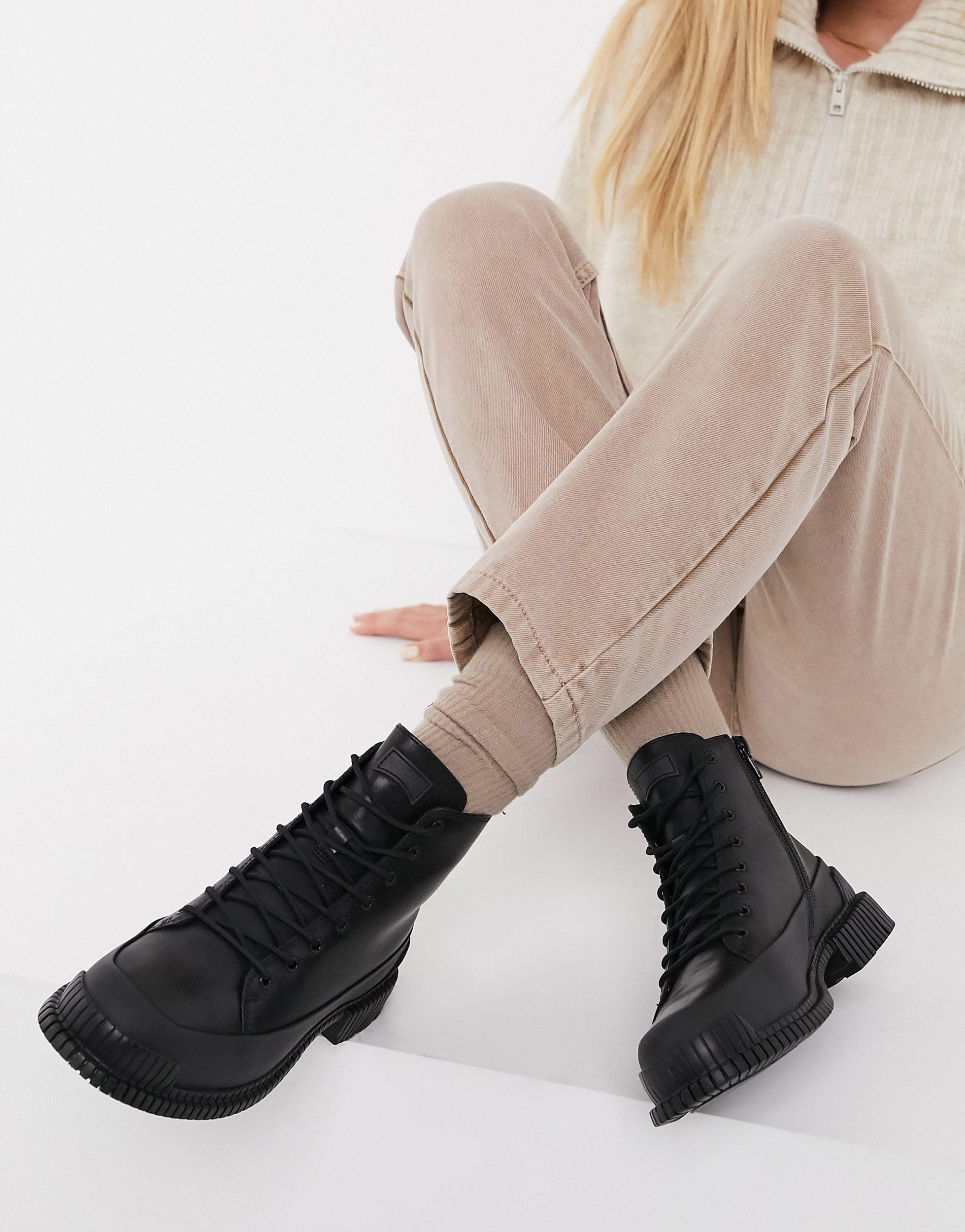 Camper Pix Chunky Leather Lace Up Hiker Boots in Black | Lyst Australia