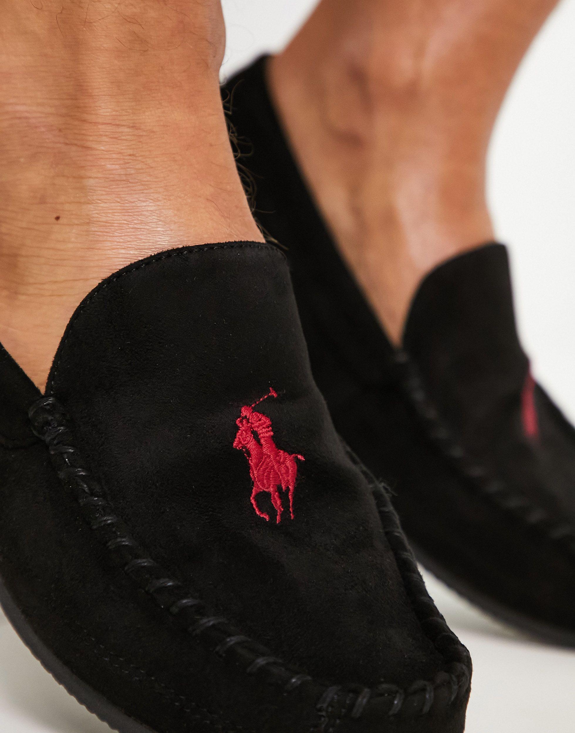 Advarsel Kilde ballet Polo Ralph Lauren Declan Moccasin Slippers in Black for Men | Lyst