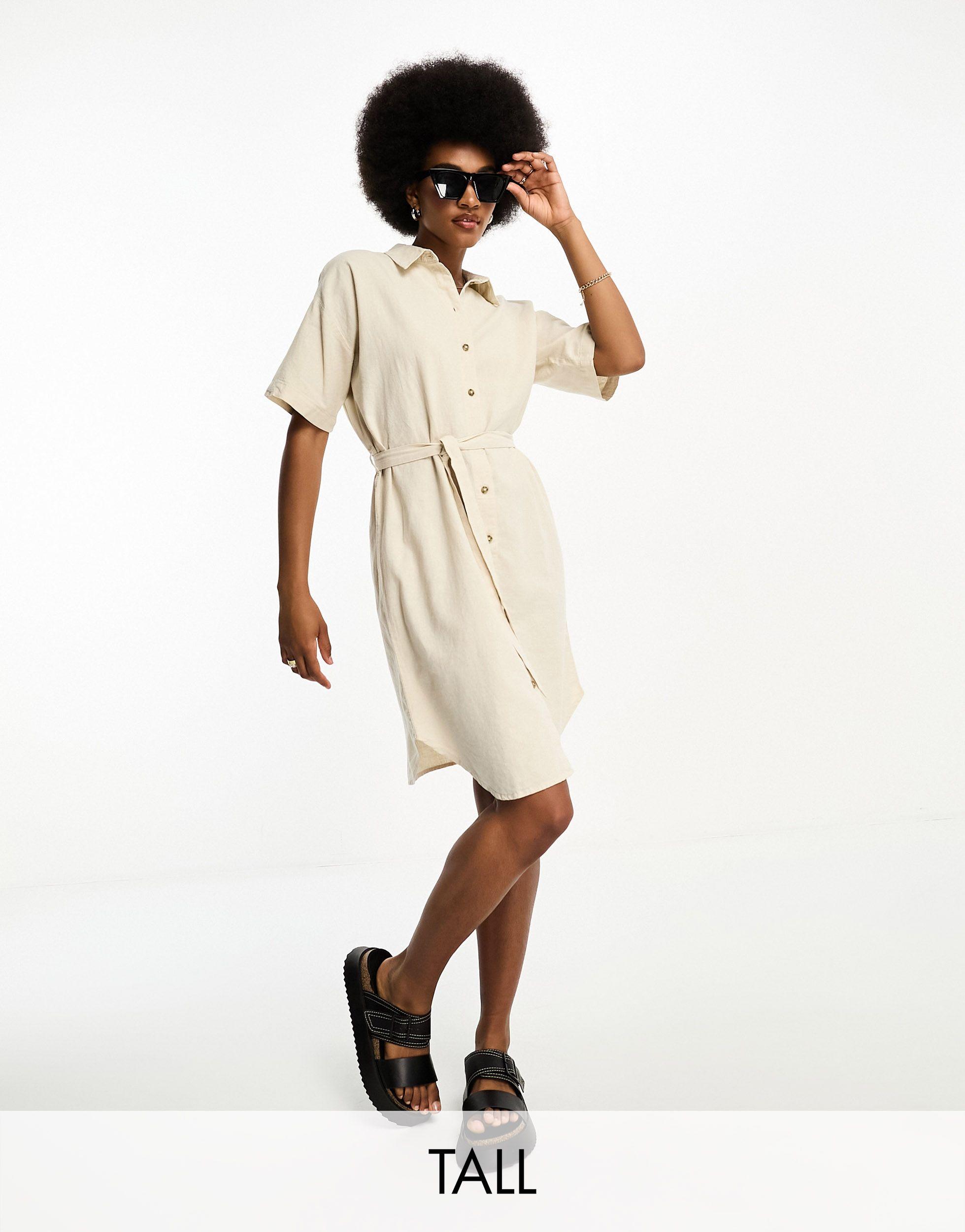 Vero Moda Tall Linen T-shirt Mini Dress in White | Lyst