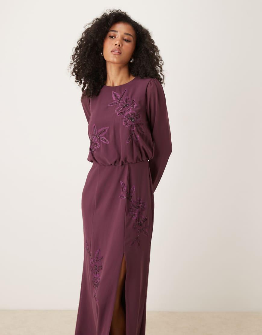 Asos Long Sleeve Maya Dress Maya Embroidered Long Sleeve Maxi Dress In Purple Lyst UK