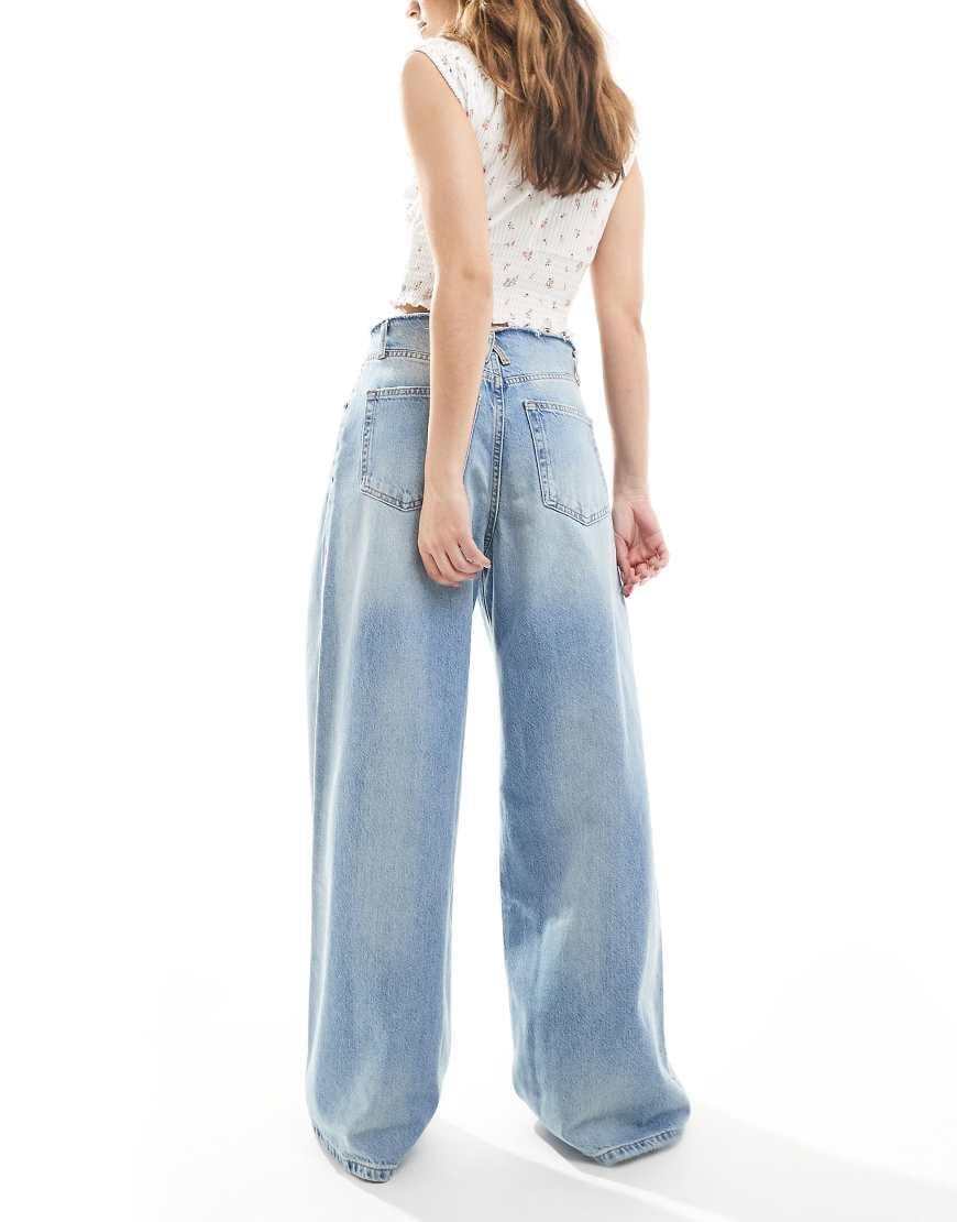 Pull&Bear Wide Leg Jean With Raw Waistband in Blue Lyst UK