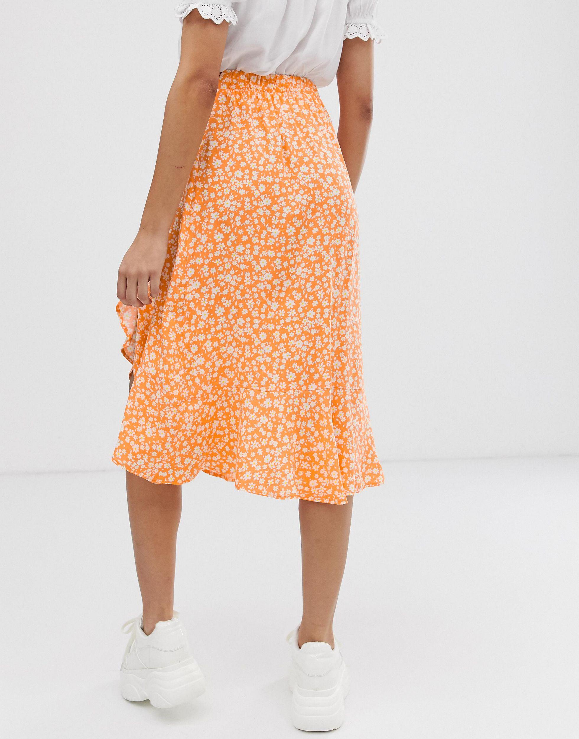Ruffle Shirred Abstract Print Mini Skirt in Orange – Chi Chi London
