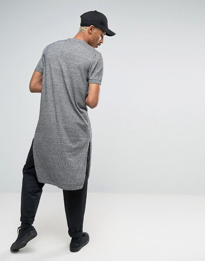ASOS Cotton Super Longline Knitted T-shirt With Extra Long Side Splits in  Gray for Men - Lyst