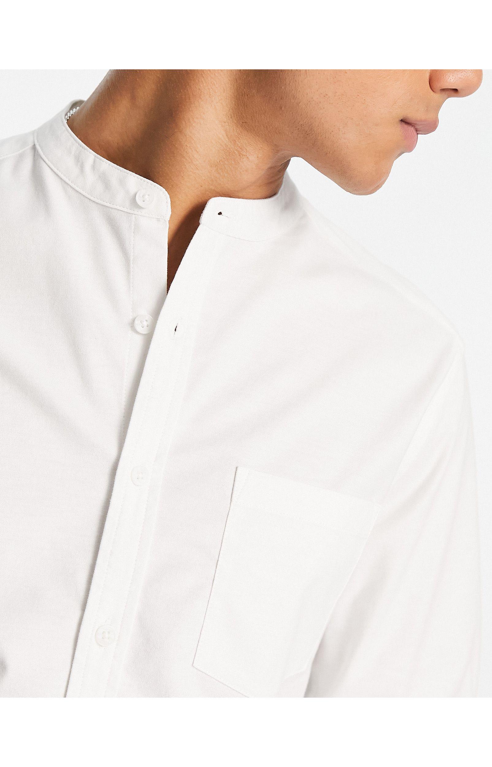 ASOS Slim Fit Oxford Shirt With Grandad Collar in White for Men | Lyst