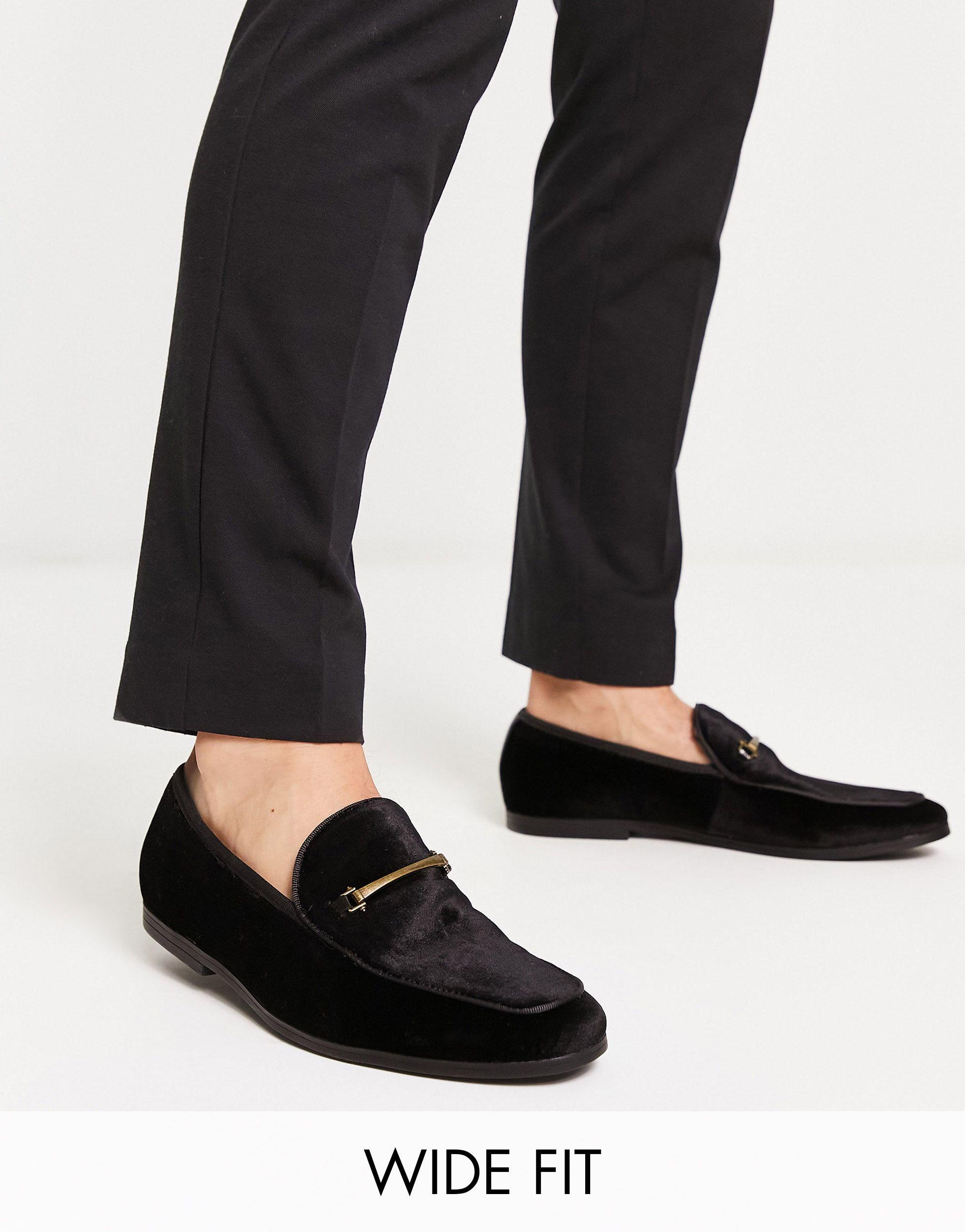 River Island Wide Fit Velvet Loafers in Black for Men Lyst