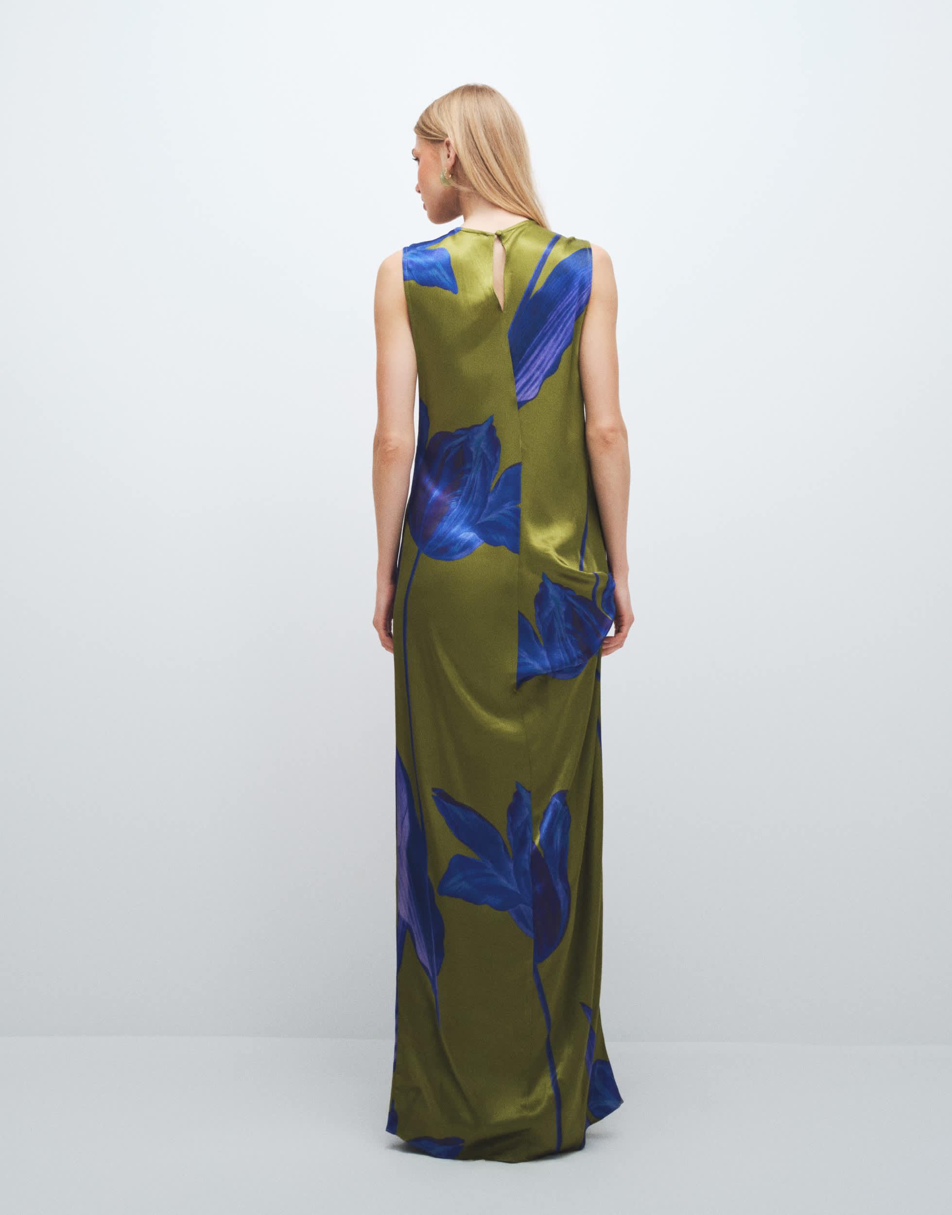 topshop cowl neck satin midi dress Satin high neck cowl maxi dress in bold abstract