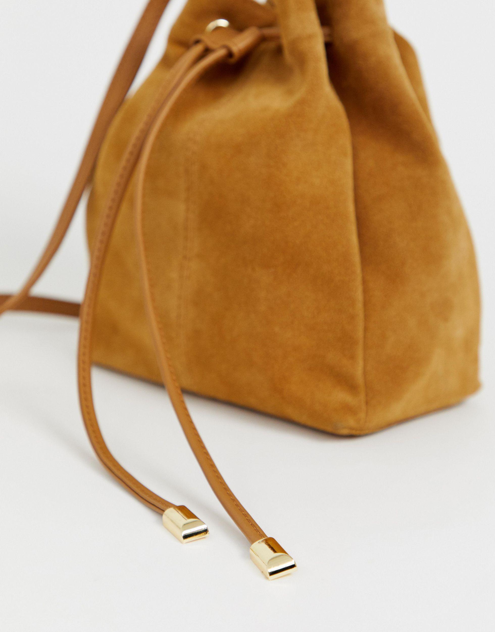 ASOS Suede Bucket Bag in Brown | Lyst