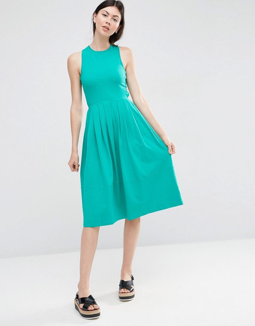 Lyst - Asos Midi Skater Dress With Cross Back in Green