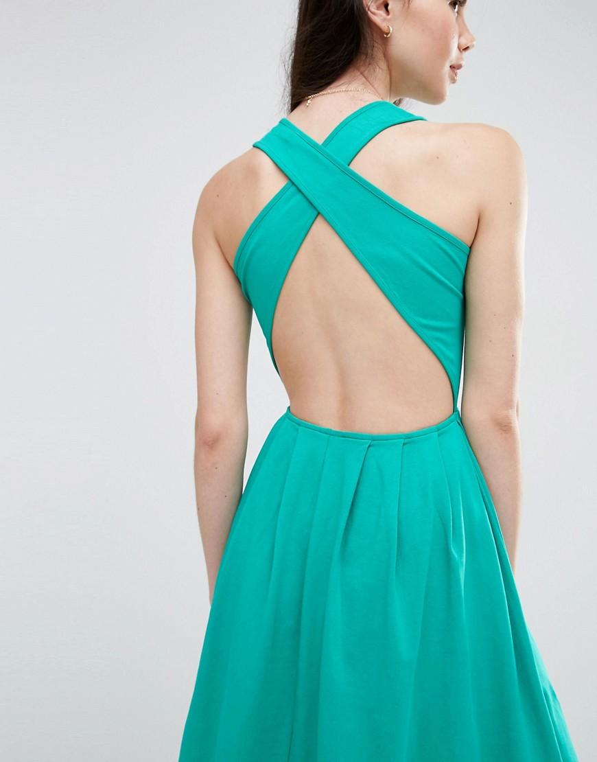 Lyst Asos Midi Skater Dress With Cross Back in Green