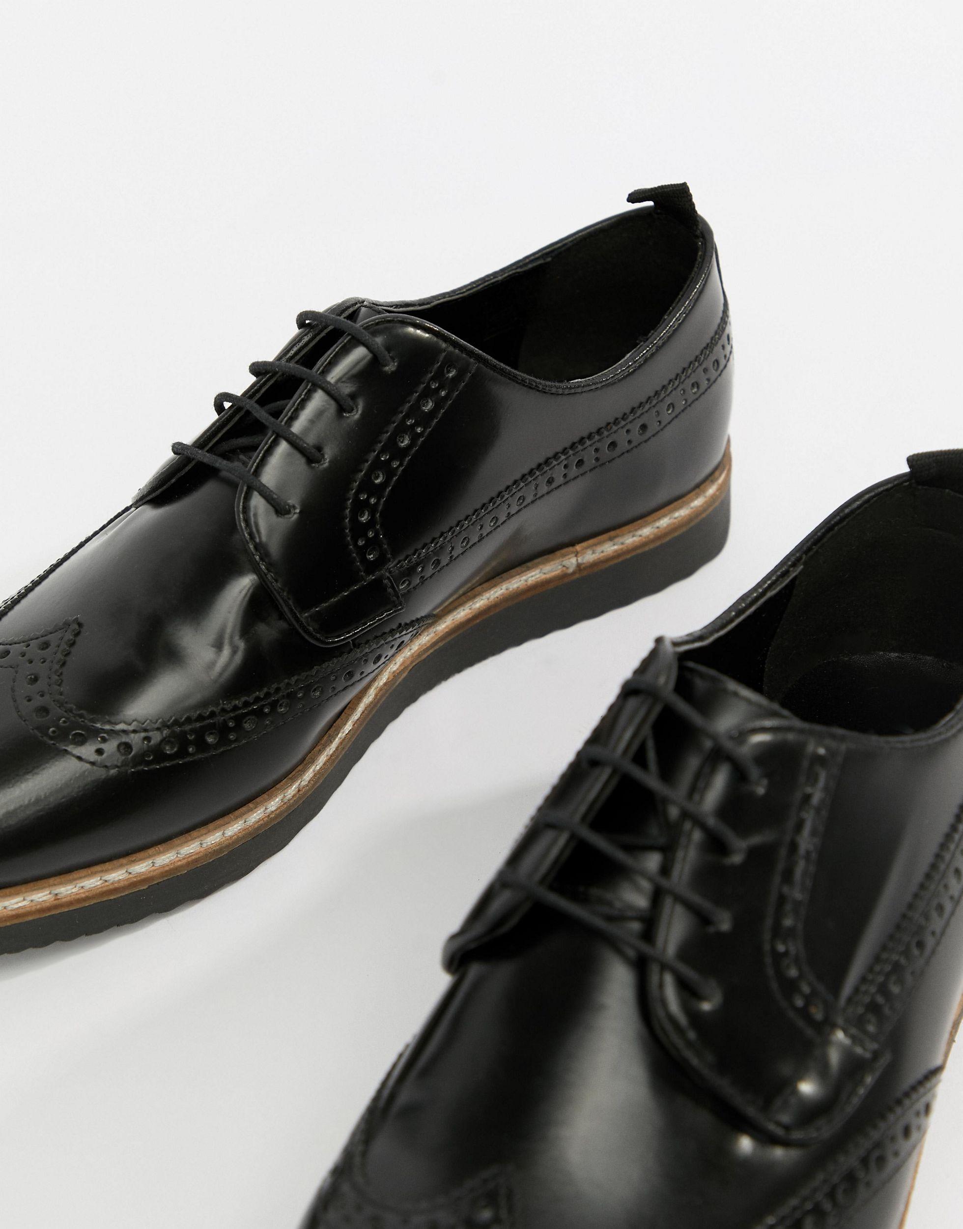 ASOS Leather Brogue Shoes in Black for Men | Lyst