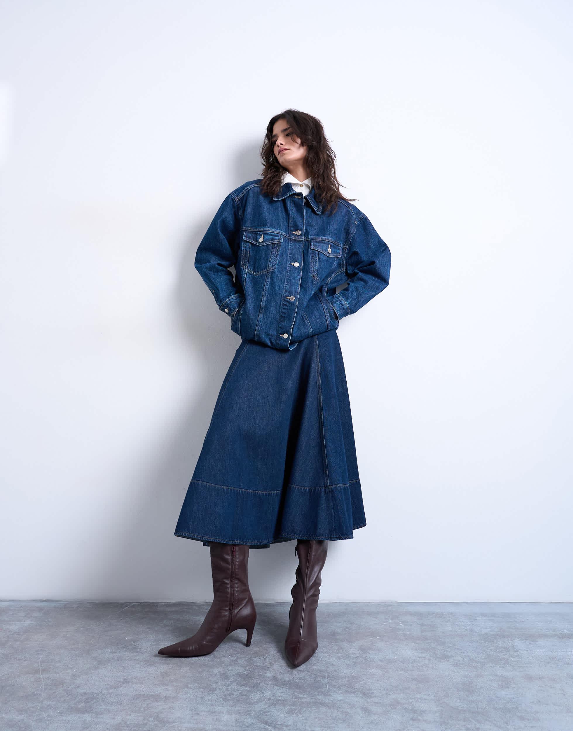 Jupe Courte Topshop Bleu En Coton Taille 10 - Avec Poches, Fermeture Zip