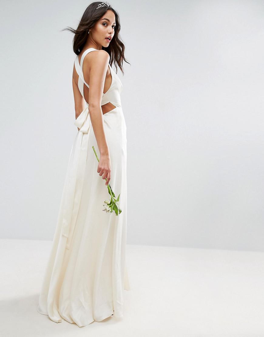 Asos Synthetic Asos Bridal Deep Plunge Strap Back Fishtail Maxi