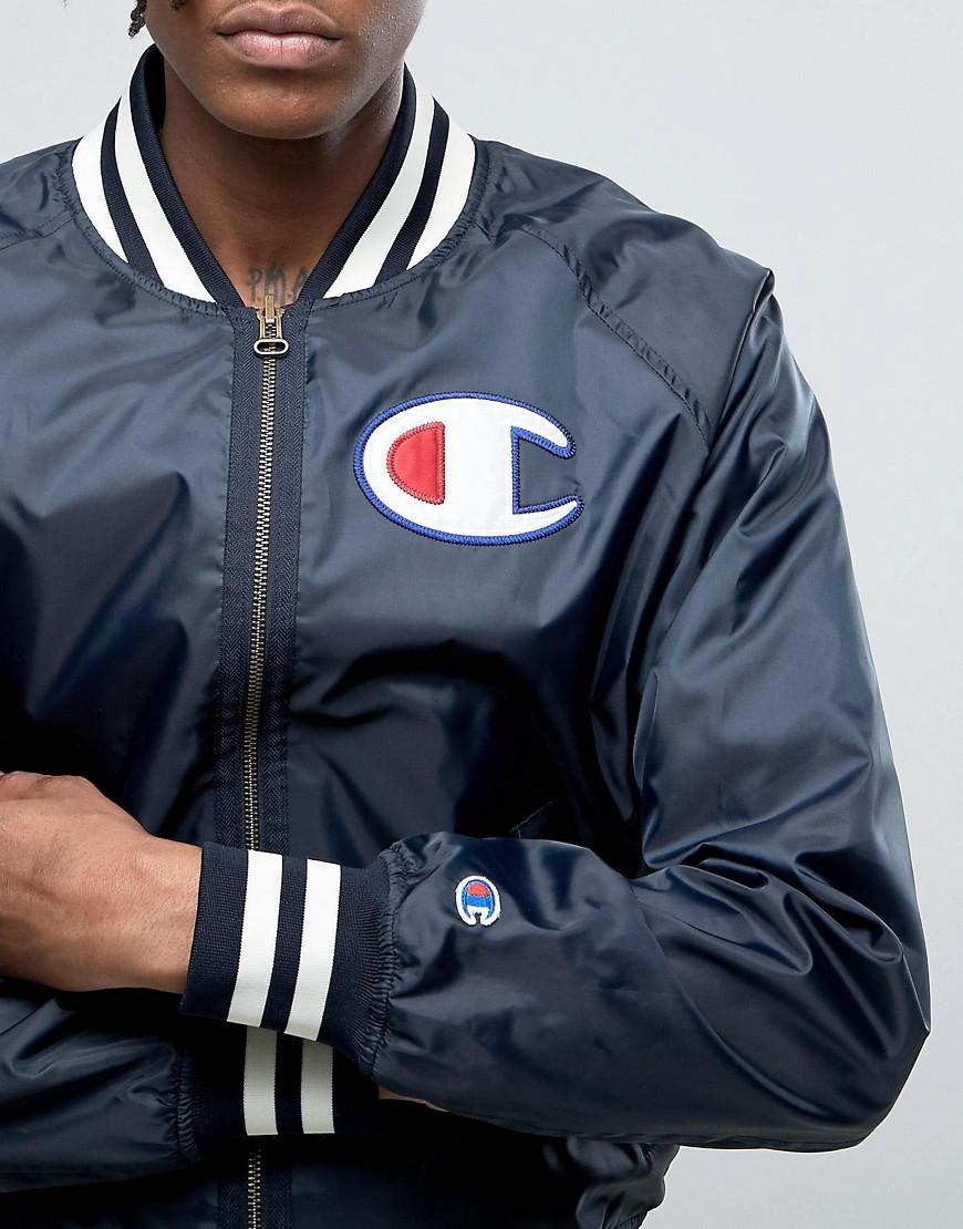 Champion Synthetic Bomber Jacket With Large Logo in Black for Men - Lyst