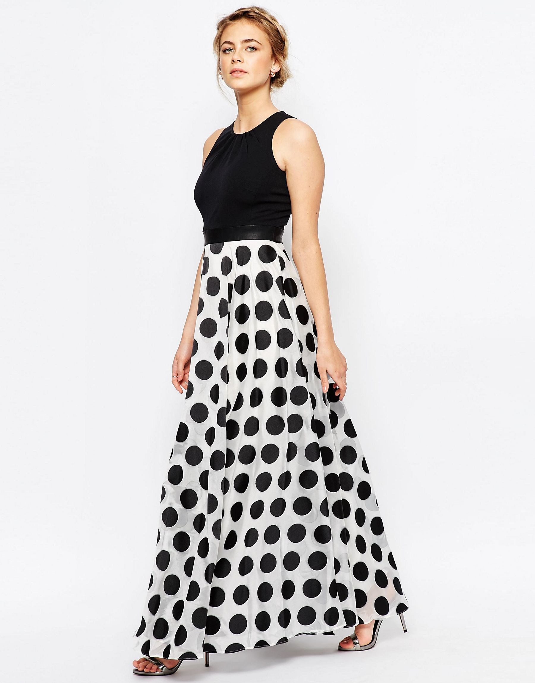 coast black and white polka dot dress