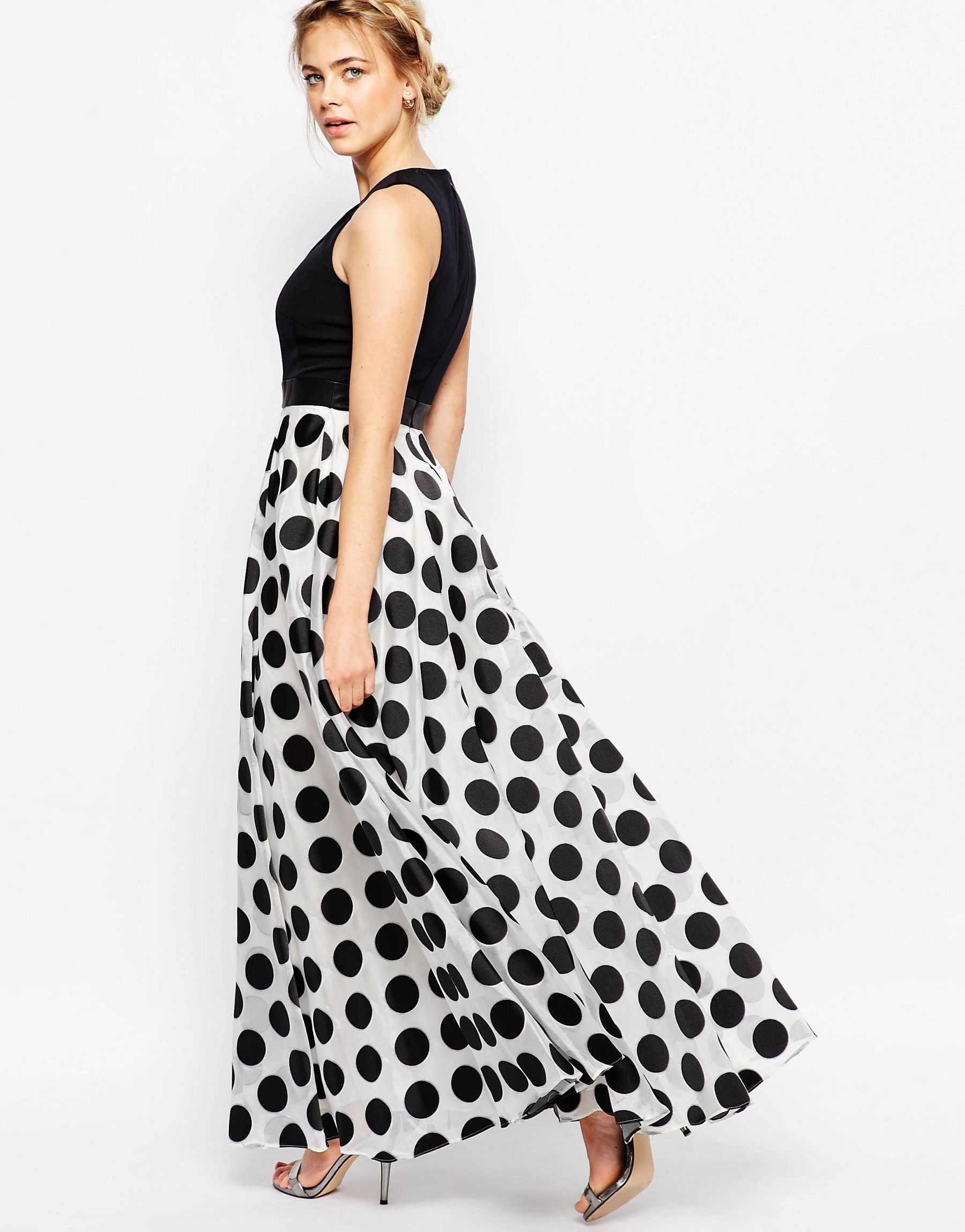 coast black and white polka dot dress