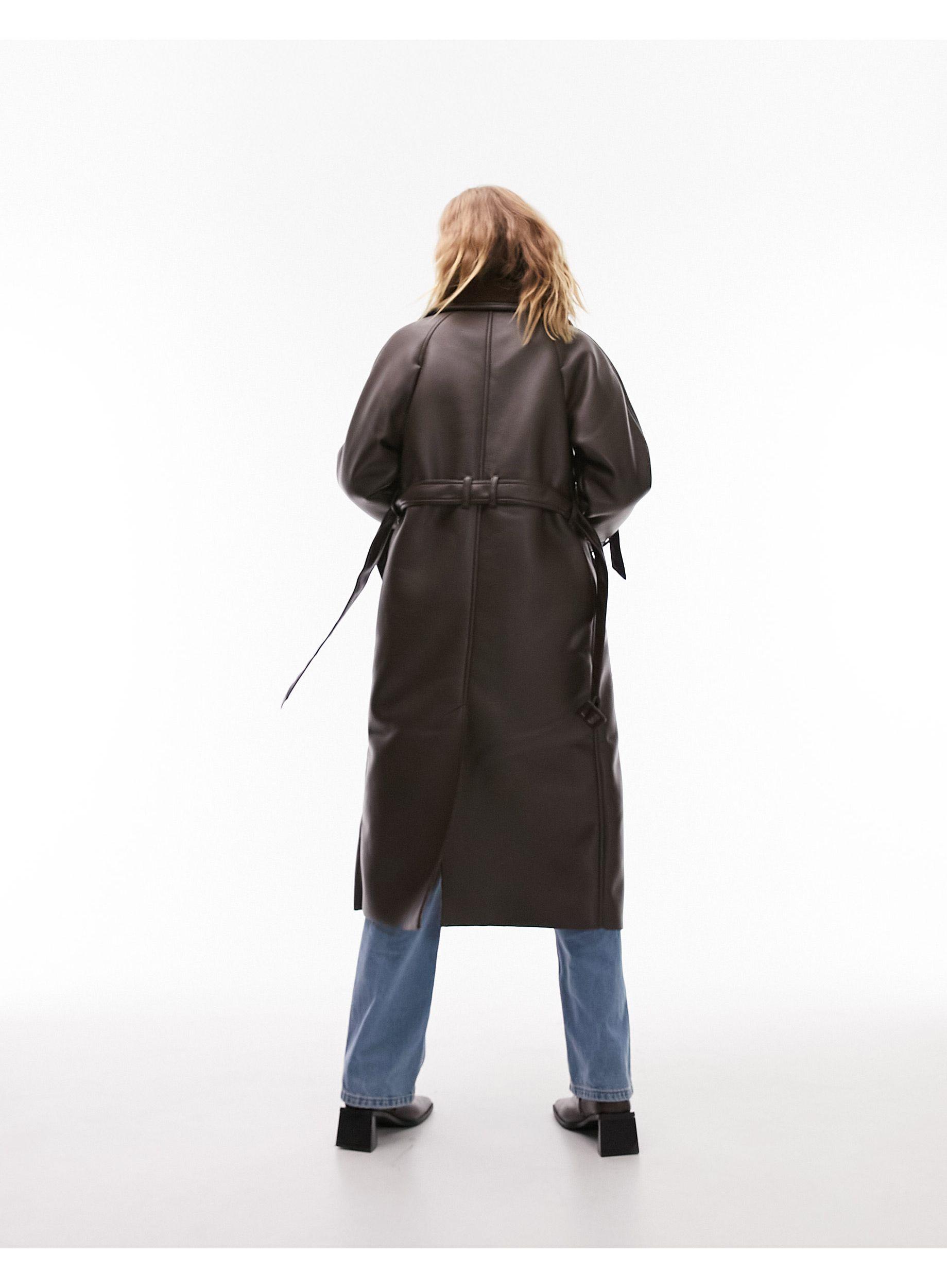 Topshop Belted Faux Leather Trench Coat